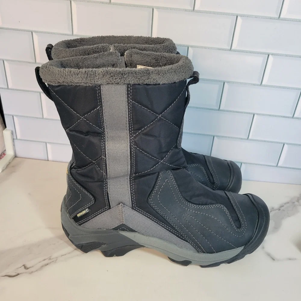 Keen Womens Betty Size 8.5 Waterproof Snow Boots Black Gray Quilted Lined